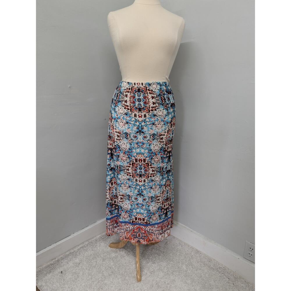 New Directions Pull On Elastic Waistband Maxi Skirt Large Petite Colorful Boho
